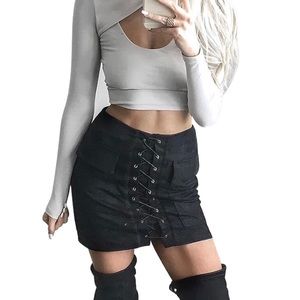 High Waisted Lace Up Skirt
